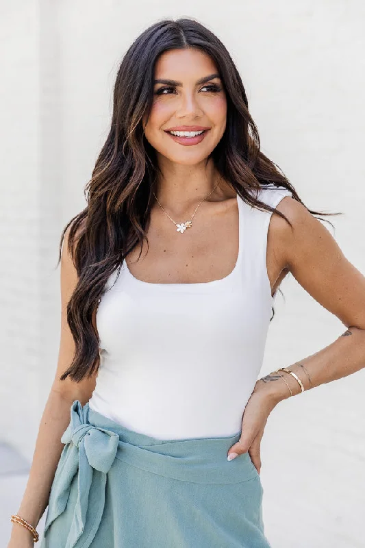 Head In the Clouds Ivory Wide Strap Tank Bodysuit FINAL SALE Stylish Low-Cut Bodysuit Head In the Clouds Ivory Wide Strap Tank Bodysuit FINAL SALE Stylish Low-Cut Bodysuit