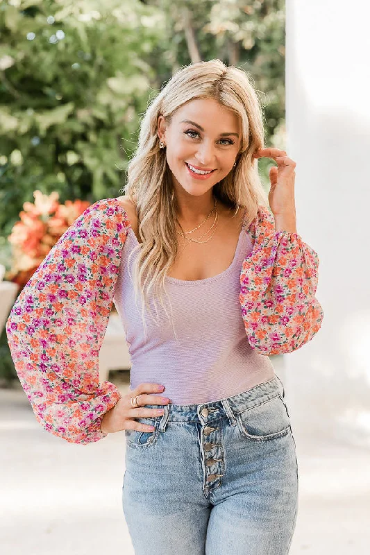 Holding On To You Purple Floral Sleeve Bodysuit FINAL SALE Stylish Bodysuit for Party Holding On To You Purple Floral Sleeve Bodysuit FINAL SALE Stylish Bodysuit for Party