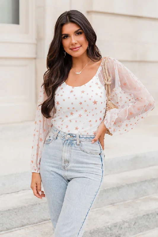 It's My Turn Ivory Star Print Mesh Sleeve Bodysuit FINAL SALE Trendy Sculpting Bodysuit It's My Turn Ivory Star Print Mesh Sleeve Bodysuit FINAL SALE Trendy Sculpting Bodysuit