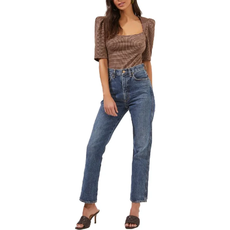 ASTR The Label Harleen Women's Plaid Square Neck Bodysuit with Shoulder Pads Comfortable Shaping Bodysuit ASTR The Label Harleen Women's Plaid Square Neck Bodysuit with Shoulder Pads Comfortable Shaping Bodysuit