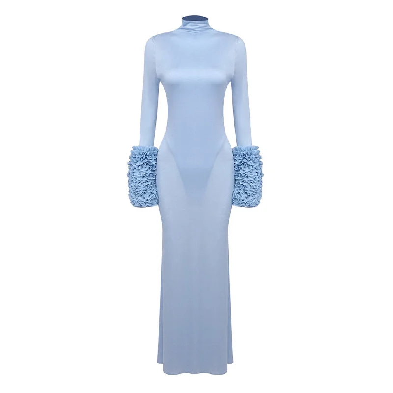 Gorgeous High Neck Ruffle Long Sleeve Bodysuit Mermaid Maxi Evening Dress Stylish Backless Bodysuit Gorgeous High Neck Ruffle Long Sleeve Bodysuit Mermaid Maxi Evening Dress Stylish Backless Bodysuit