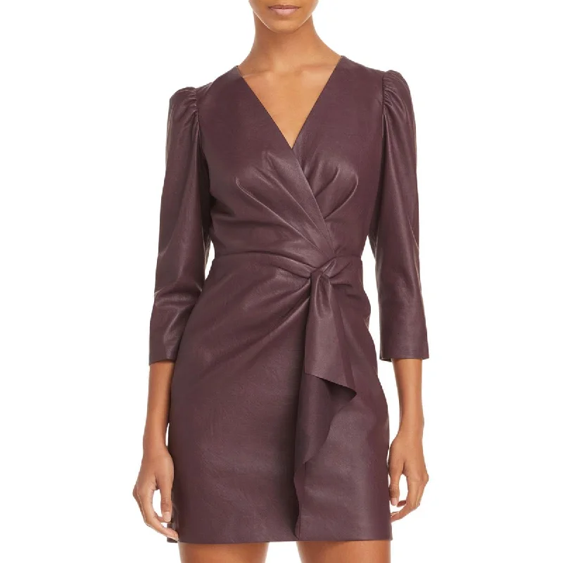 Rebecca Taylor Womens Vegan Leather Plunging Wrap Dress Comfortable Fit-and-Flare Wrap Dress Rebecca Taylor Womens Vegan Leather Plunging Wrap Dress Comfortable Fit-and-Flare Wrap Dress