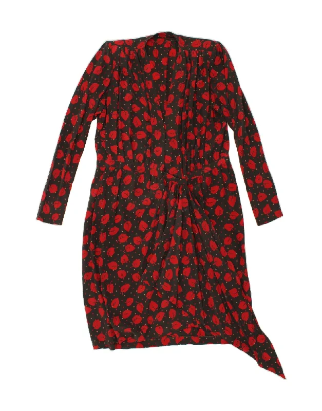 VINTAGE Womens Abstract Pattern Long Sleeve Wrap Dress UK 14 Large Red Trendy Ruffle Wrap Dress VINTAGE Womens Abstract Pattern Long Sleeve Wrap Dress UK 14 Large Red Trendy Ruffle Wrap Dress