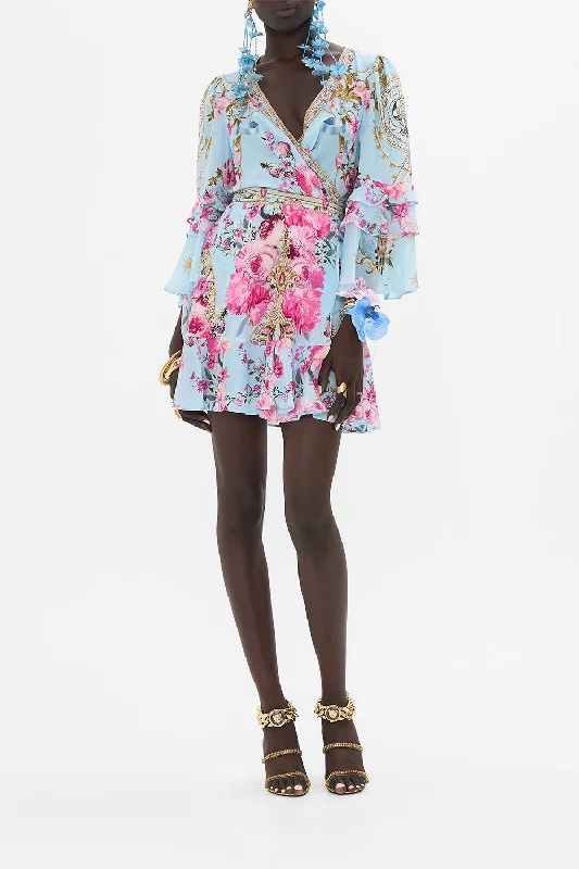 SHORT WRAP DRESS WITH RUFFLE SLEEVE DOWN THE GARDEN PATH Fashionable Polka Dot Wrap Dress SHORT WRAP DRESS WITH RUFFLE SLEEVE DOWN THE GARDEN PATH Fashionable Polka Dot Wrap Dress