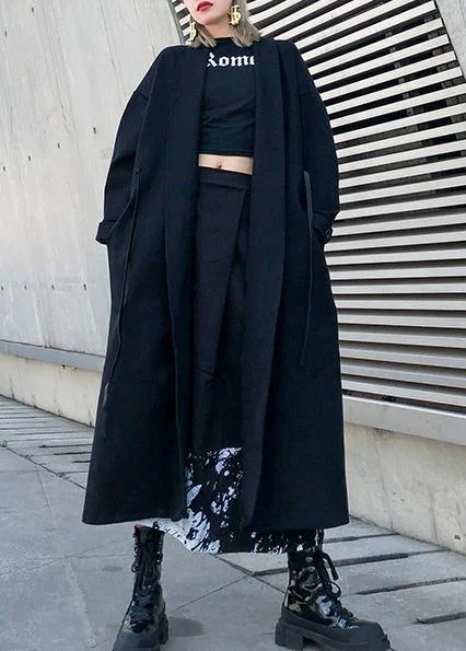 2024 black woolen overcoat plus size winter Notched tie waist coat Reversible Winter Coat 2024 black woolen overcoat plus size winter Notched tie waist coat Reversible Winter Coat