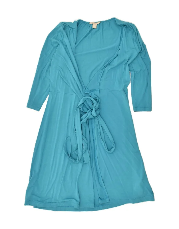 BANANA REPUBLIC Womens 3/4 Sleeve Wrap Dress UK 10 Small Blue Cotton Trendy Midi Wrap Dress BANANA REPUBLIC Womens 3/4 Sleeve Wrap Dress UK 10 Small Blue Cotton Trendy Midi Wrap Dress