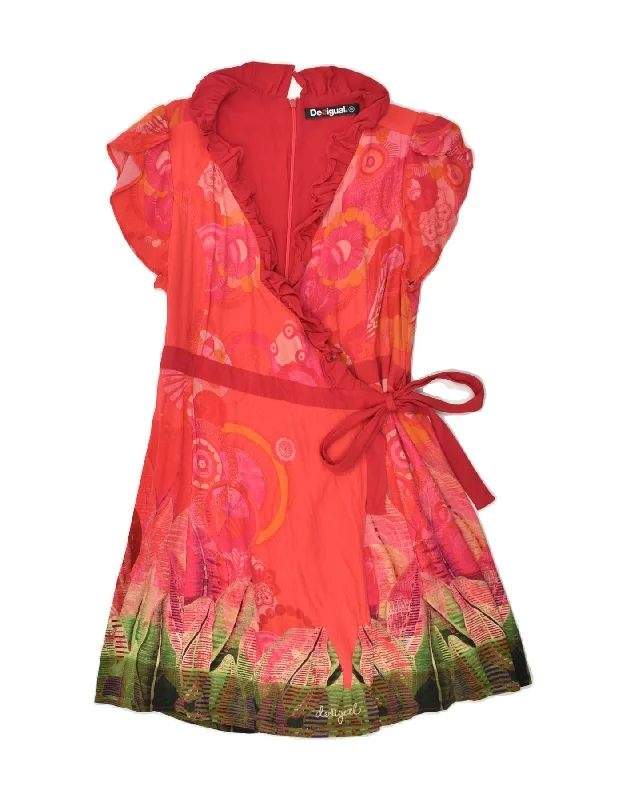 DESIGUAL Womens Wrap Dress EU 40 Medium Red Floral Viscose Chic Floral Print Wrap Dress DESIGUAL Womens Wrap Dress EU 40 Medium Red Floral Viscose Chic Floral Print Wrap Dress