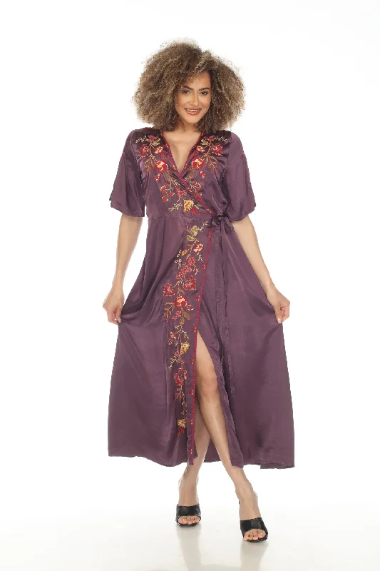 Johnny Was Workshop Lilith Satin Floral Embroidered Wrap Dress Boho Chic W32223 Elegant Wrap Dress with Buttons Johnny Was Workshop Lilith Satin Floral Embroidered Wrap Dress Boho Chic W32223 Elegant Wrap Dress with Buttons