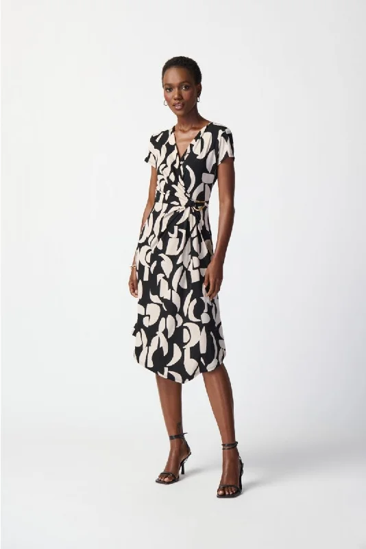 Joseph Ribkoff Black/Moonstone Geometric Print Asymmetric Faux Wrap Dress 241029 Comfortable A-Line Wrap Dress Joseph Ribkoff Black/Moonstone Geometric Print Asymmetric Faux Wrap Dress 241029 Comfortable A-Line Wrap Dress