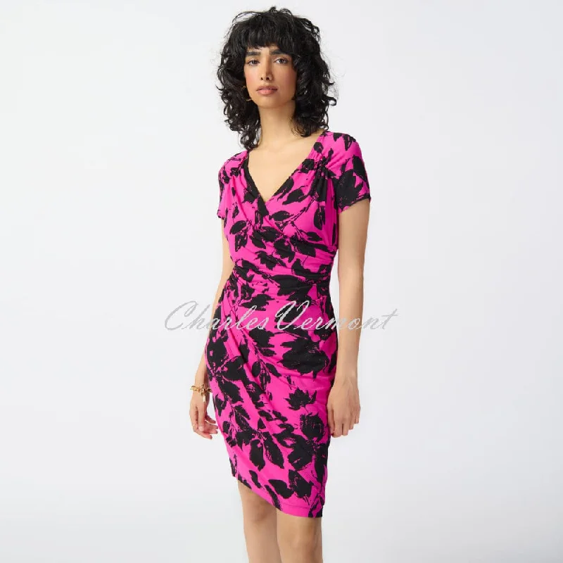 Joseph Ribkoff Floral Print Mock Wrap Dress - Style 241118 Stylish Wrap Dress with Tie-Waist Joseph Ribkoff Floral Print Mock Wrap Dress - Style 241118 Stylish Wrap Dress with Tie-Waist
