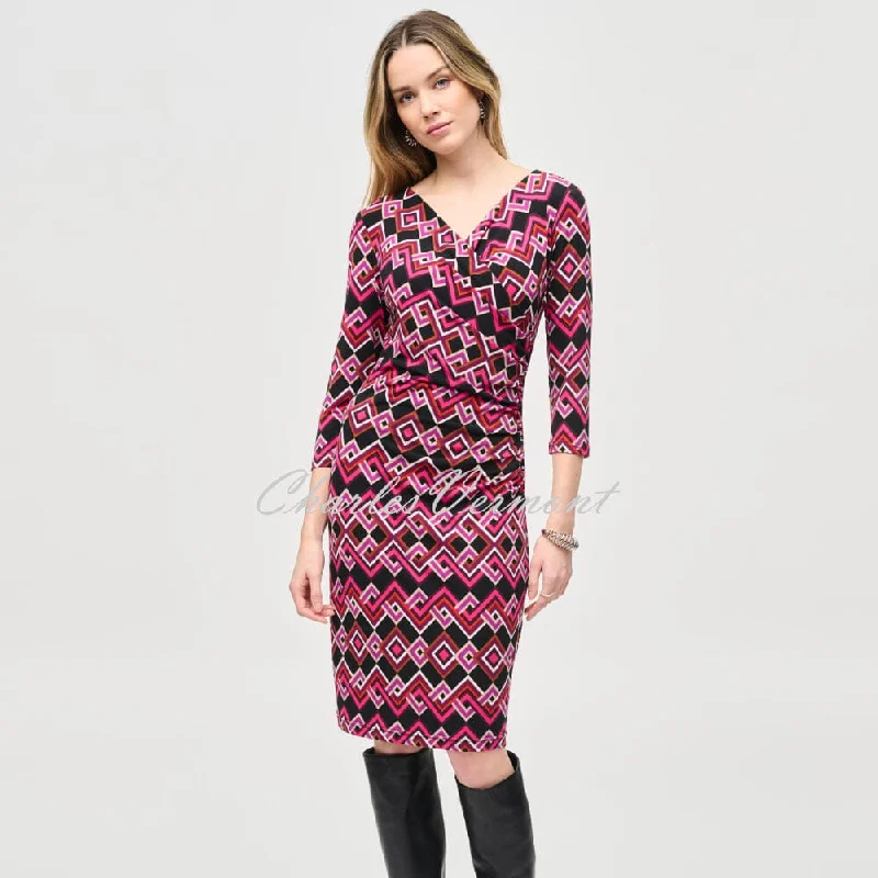 Joseph Ribkoff Geometric Print Wrap Dress - Style 243323 Fashionable Stretch-Wrap Dress Joseph Ribkoff Geometric Print Wrap Dress - Style 243323 Fashionable Stretch-Wrap Dress