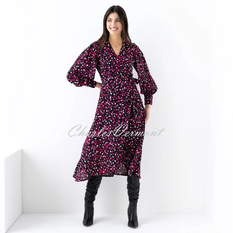 Marble Wrap Dress - Style 6791-126 (Raspberry / Black / Charcoal Grey / White) Fashionable Floral Flare Wrap Dress Marble Wrap Dress - Style 6791-126 (Raspberry / Black / Charcoal Grey / White) Fashionable Floral Flare Wrap Dress
