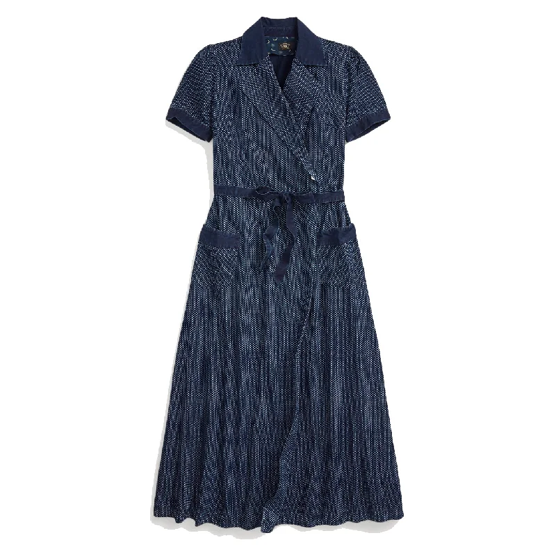 RRL by Ralph Lauren Womens Indigo Polka-Dot Cotton Wrap Dress Dark Indigo Trendy Midi Wrap Dress RRL by Ralph Lauren Womens Indigo Polka-Dot Cotton Wrap Dress Dark Indigo Trendy Midi Wrap Dress