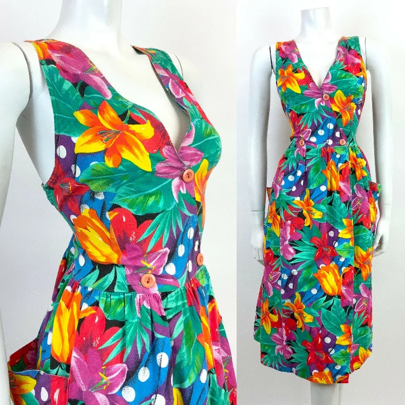 VINTAGE 70s 80s GREEN PURPLE YELLOW FLORAL LILY JUNGLE WRAP DRESS 12 Stylish Square Neck Wrap Dress VINTAGE 70s 80s GREEN PURPLE YELLOW FLORAL LILY JUNGLE WRAP DRESS 12 Stylish Square Neck Wrap Dress