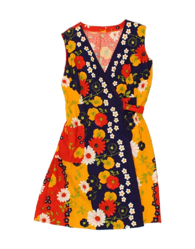 VINTAGE Womens Sleeveless Wrap Dress UK 16 Large Multicoloured Floral Stylish Wrap Dress for Summer VINTAGE Womens Sleeveless Wrap Dress UK 16 Large Multicoloured Floral Stylish Wrap Dress for Summer