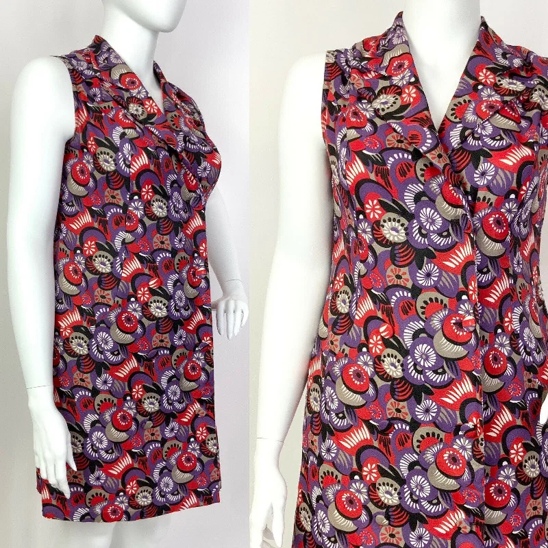 VTG 60s 70s RED PURPLE SILVER BLACK PSYCHEDELIC FLORAL DAGGER WRAP DRESS 16 18 Fashionable Wrap Dress for Work VTG 60s 70s RED PURPLE SILVER BLACK PSYCHEDELIC FLORAL DAGGER WRAP DRESS 16 18 Fashionable Wrap Dress for Work