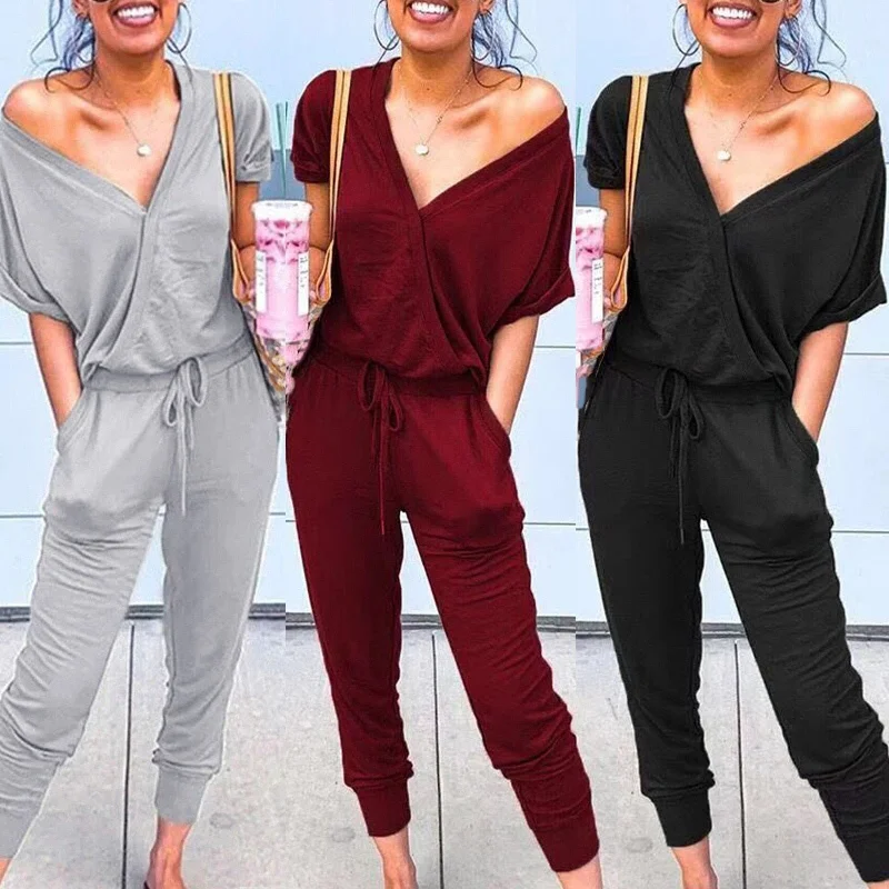 Women's V Neck Pockets Short Sleeve Bodysuits Elegant Bodysuit with Floral Embroidery Women's V Neck Pockets Short Sleeve Bodysuits Elegant Bodysuit with Floral Embroidery