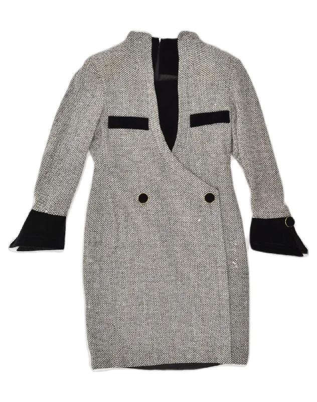 MIMMINA Womens Wrap Dress IT 44 Medium Black Houndstooth Wool Chic Ruffle-Hem Wrap Dress MIMMINA Womens Wrap Dress IT 44 Medium Black Houndstooth Wool Chic Ruffle-Hem Wrap Dress