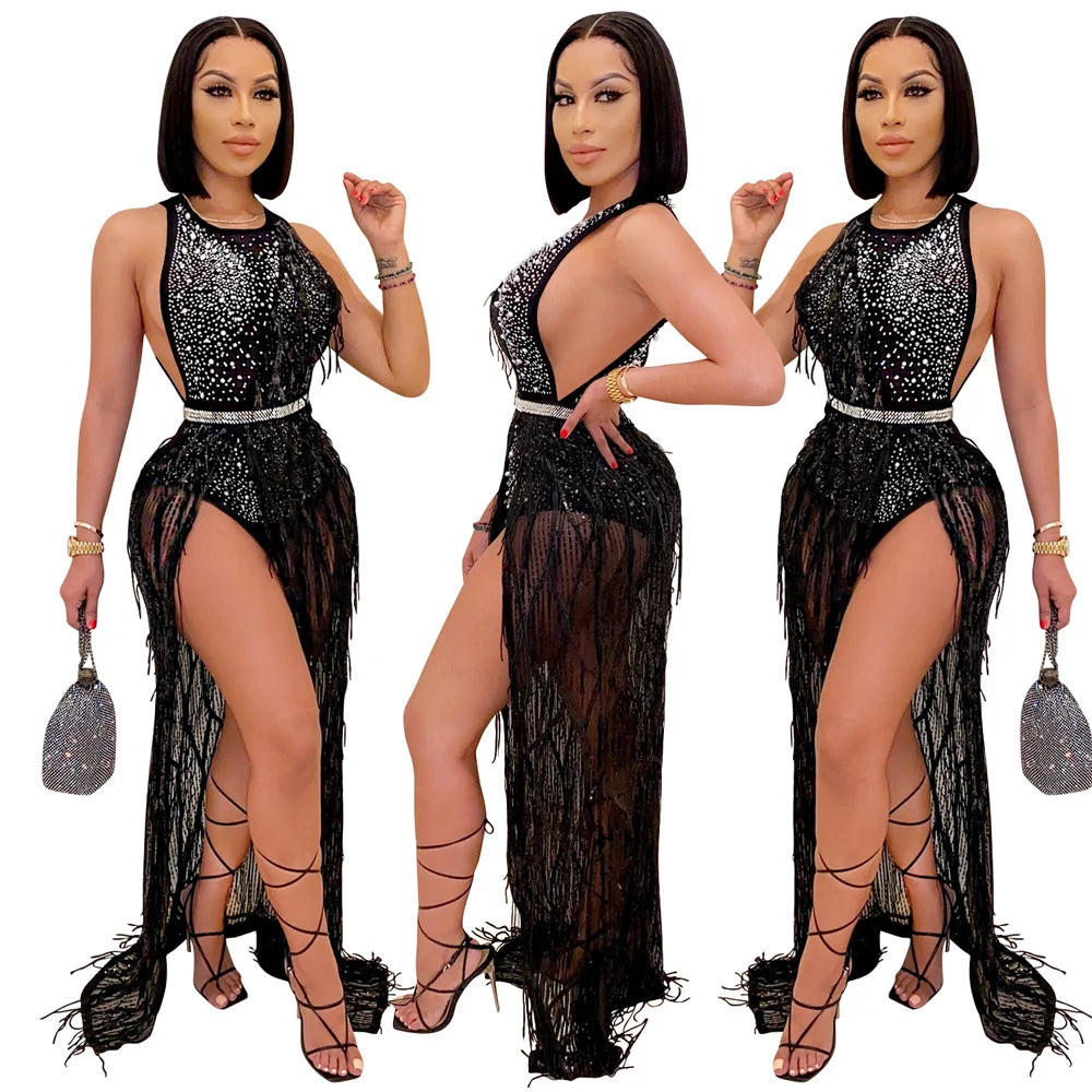 party wear hot rhinestone bodysuit and tassel skirt set women 2 piece fringed dress sexy clubwear Fashionable Bodysuit with Button Detail party wear hot rhinestone bodysuit and tassel skirt set women 2 piece fringed dress sexy clubwear Fashionable Bodysuit with Button Detail