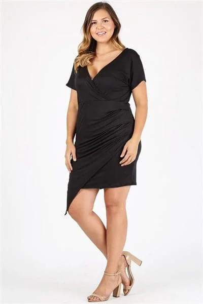 Plus Size Asymmetrical Faux-Wrap Dress Black - Pack of 6 Comfortable Relaxed Fit Wrap Dress Plus Size Asymmetrical Faux-Wrap Dress Black - Pack of 6 Comfortable Relaxed Fit Wrap Dress