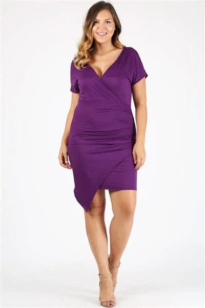 Plus Size Asymmetrical Faux-Wrap Dress Eggplant - Pack of 6 Elegant Embellished Wrap Dress Plus Size Asymmetrical Faux-Wrap Dress Eggplant - Pack of 6 Elegant Embellished Wrap Dress