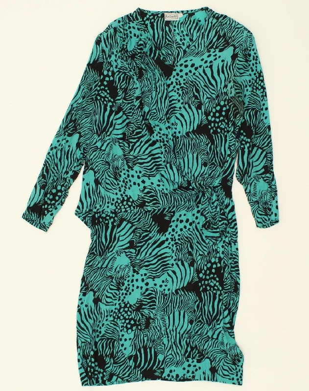 VINTAGE Womens Crazy Pattern Long Sleeve Wrap Dress IT 50 XL Green Acetate Elegant Plus-Size Wrap Dress VINTAGE Womens Crazy Pattern Long Sleeve Wrap Dress IT 50 XL Green Acetate Elegant Plus-Size Wrap Dress
