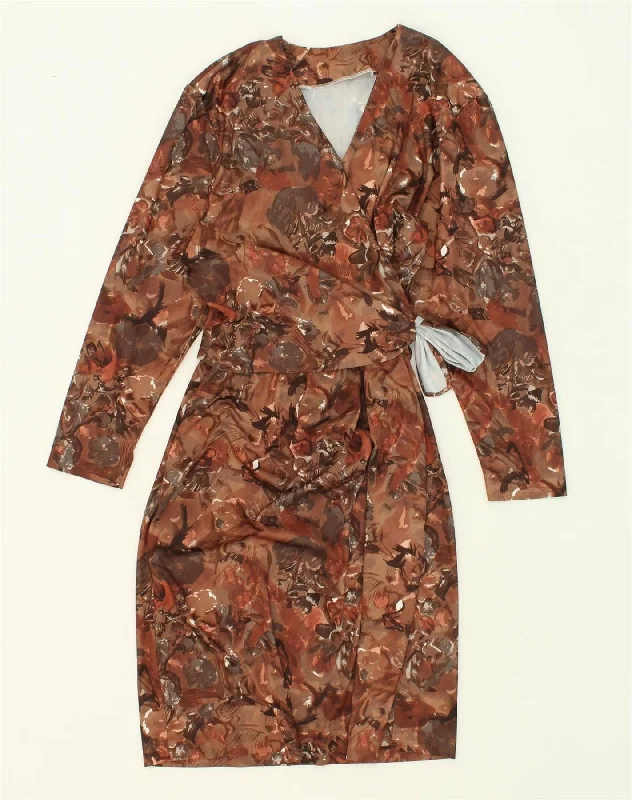 VINTAGE Womens Crazy Pattern Long Sleeve Wrap Dress UK 10 Small Brown Cozy Boho Style Wrap Dress VINTAGE Womens Crazy Pattern Long Sleeve Wrap Dress UK 10 Small Brown Cozy Boho Style Wrap Dress