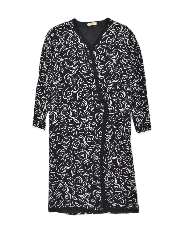 VINTAGE Womens Wrap Dress UK 12 Medium Black Floral Comfortable Wrap Dress for Travel VINTAGE Womens Wrap Dress UK 12 Medium Black Floral Comfortable Wrap Dress for Travel