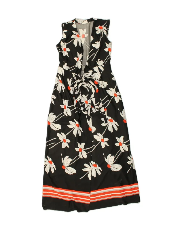 VINTAGE Womens Wrap Dress UK 14 Medium Black Floral Polyester Cozy Off-Shoulder Wrap Dress VINTAGE Womens Wrap Dress UK 14 Medium Black Floral Polyester Cozy Off-Shoulder Wrap Dress