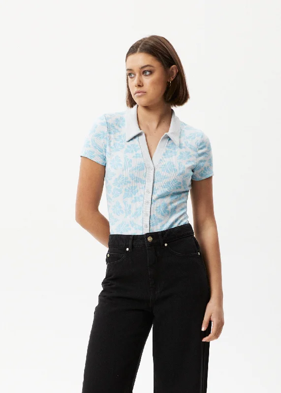 AFENDS Womens Billie - Ribbed Floral Bodysuit - Smoke Blue Comfortable Lace Bodysuit Top AFENDS Womens Billie - Ribbed Floral Bodysuit - Smoke Blue Comfortable Lace Bodysuit Top