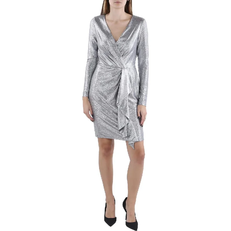 Lauren Ralph Lauren Womens Metallic Surplice Cocktail And Party Dress High-Low Hemline Casual Lauren Ralph Lauren Womens Metallic Surplice Cocktail And Party Dress High-Low Hemline Casual