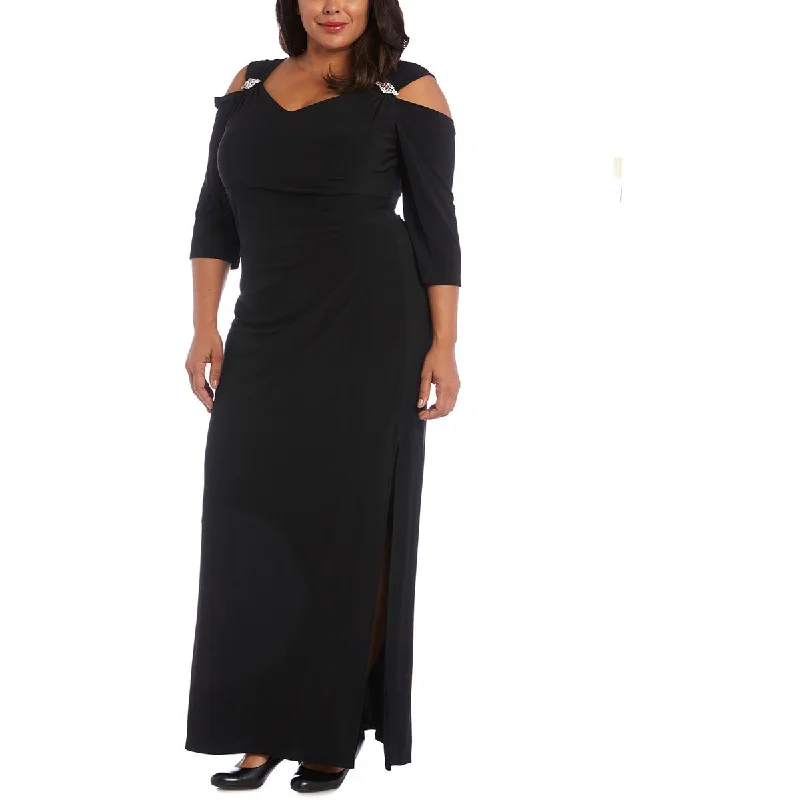 R&M Richards Womens Plus Cold Shoulder Embellished Evening Dress Boat Neckline Classic R&M Richards Womens Plus Cold Shoulder Embellished Evening Dress Boat Neckline Classic