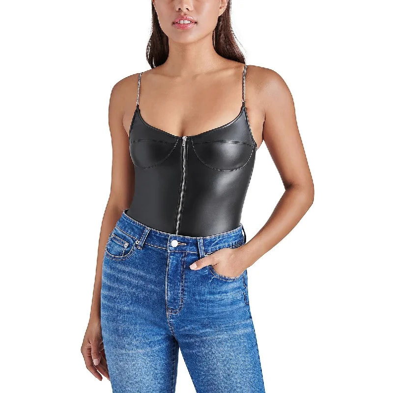 Steve Madden Womens Haven Faux Leather Chain Straps Bodysuit Fashionable Embellished Bodysuit Steve Madden Womens Haven Faux Leather Chain Straps Bodysuit Fashionable Embellished Bodysuit