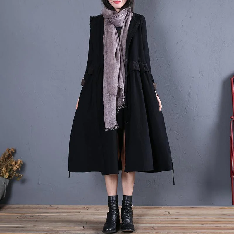 women black hooded overcoat oversized trench coat fall women coats ruffles Smart Office Coat women black hooded overcoat oversized trench coat fall women coats ruffles Smart Office Coat