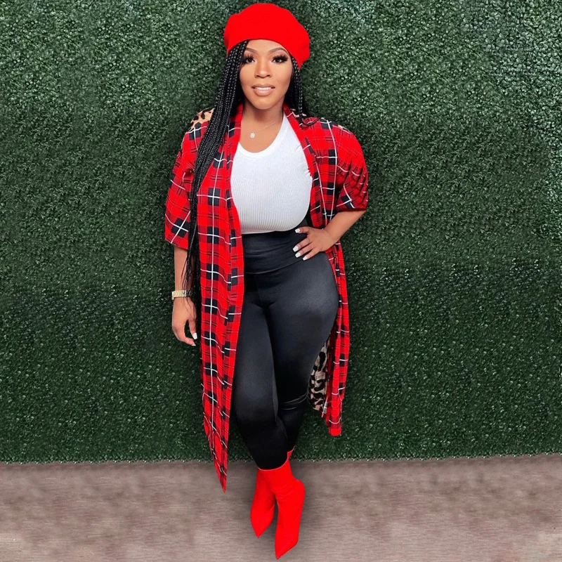 Women Fashion Casual Color Blocking Leopard Pattern Side-Slit Long Sleeve Shacket Overcoat Belted Herringbone Coat Women Fashion Casual Color Blocking Leopard Pattern Side-Slit Long Sleeve Shacket Overcoat Belted Herringbone Coat