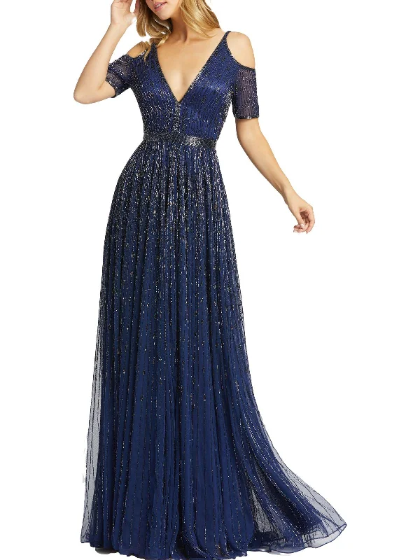 Womens Embellished Cold Shoulder Evening Dress Tunics Chic fashionable