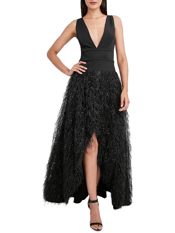 Womens Feathers Hi-Low Evening Dress Tunics Evening elegant