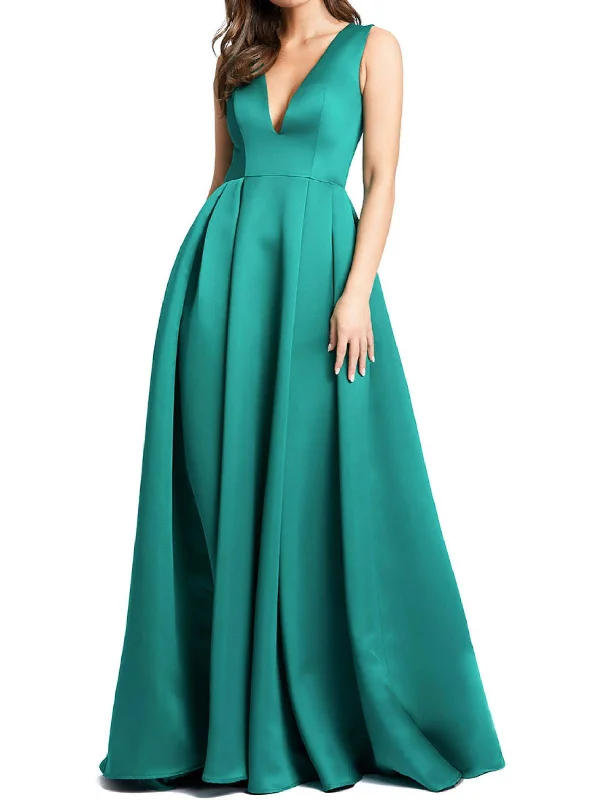Womens Pleated V-Neck Evening Dress Tunics Short Trendy