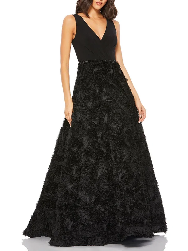 Womens Rosette Embellished Evening Dress Mermaid Tail Wedding