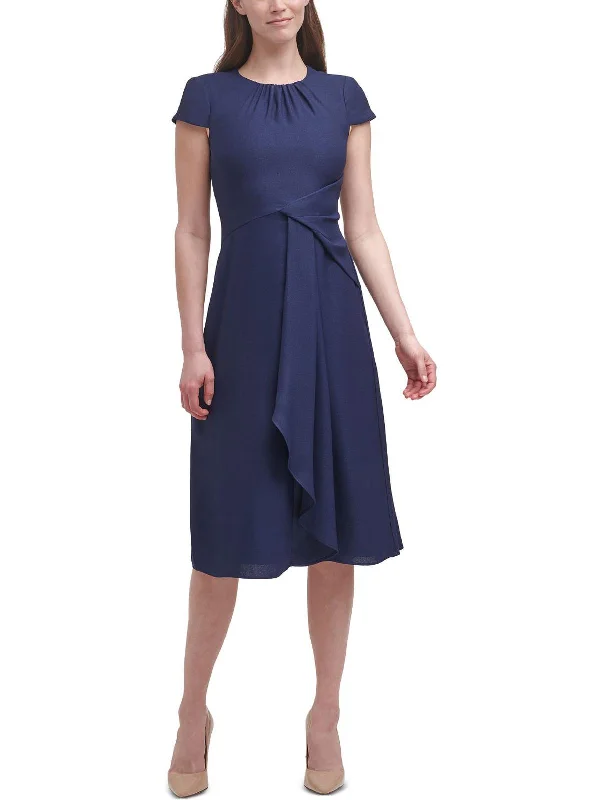 Womens Ruched Knee-High Cocktail and Party Dress High-Low Hemline Casual