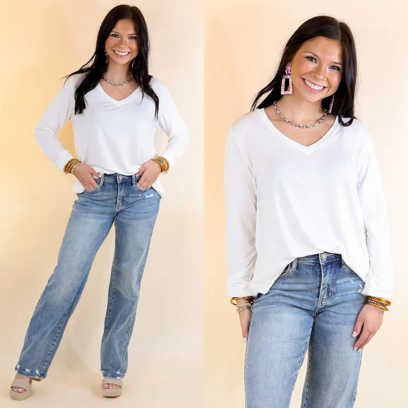 It's That Simple Solid V Neck Long Sleeve Tee in Ivory Iron Safe Non-Iron Wrinkle Free It's That Simple Solid V Neck Long Sleeve Tee in Ivory Iron Safe Non-Iron Wrinkle Free