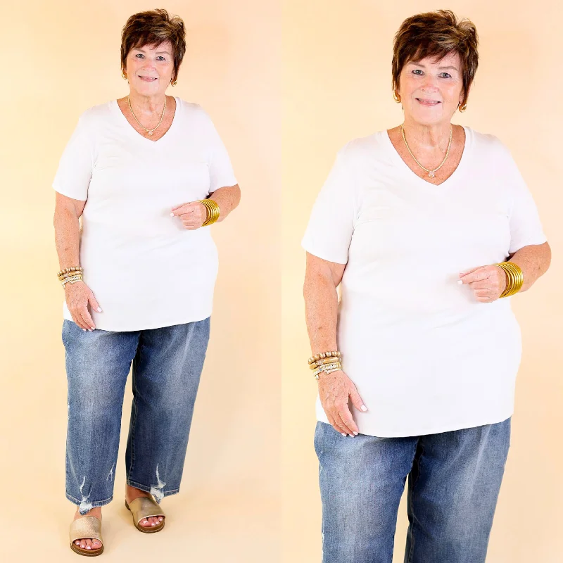 Last Chance Size Small & Medium | It's That Simple Solid V Neck Tee in Ivory Casual Formal Business Last Chance Size Small & Medium | It's That Simple Solid V Neck Tee in Ivory Casual Formal Business
