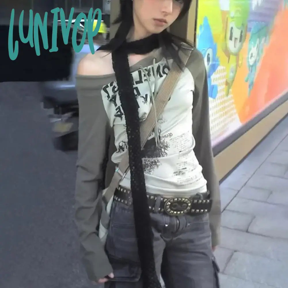 Lunivop 2024 Spring Japanese Y2k Off Shoulder T-shirt Grunge Aesthetics Retro Blouse Print Long Sleeve Tee Shirt Vintage Harajuku Embroidered Appliqued Beaded Lunivop 2024 Spring Japanese Y2k Off Shoulder T-shirt Grunge Aesthetics Retro Blouse Print Long Sleeve Tee Shirt Vintage Harajuku Embroidered Appliqued Beaded