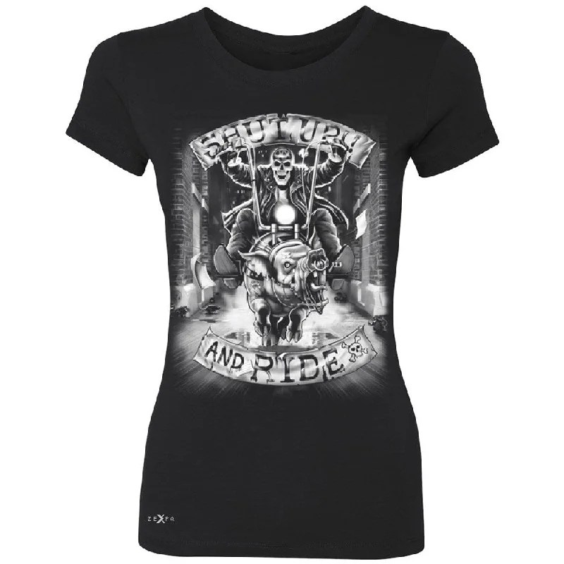 Zexpa Apparelâ„¢ Shut Up and Ride Wild Boar Women's T-shirt Skeleton Tee Graphic T-Shirt Round Neck Polyester Zexpa Apparelâ„¢ Shut Up and Ride Wild Boar Women's T-shirt Skeleton Tee Graphic T-Shirt Round Neck Polyester