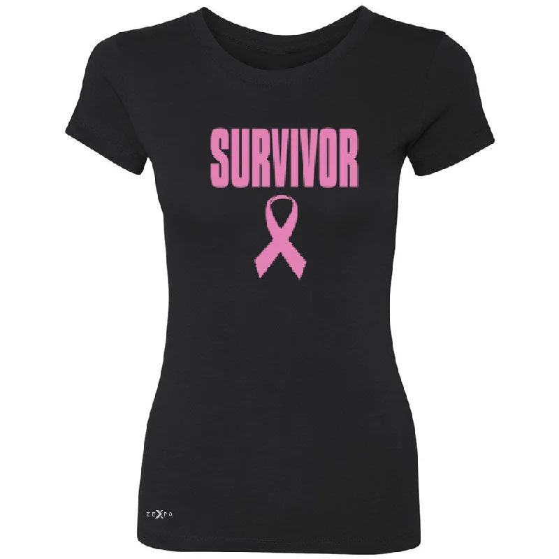 Zexpa Apparelâ„¢ Survivor Pink Ribbon Women's T-shirt Breast Cancer Awareness Real Tee Elegant Classic Vintage Zexpa Apparelâ„¢ Survivor Pink Ribbon Women's T-shirt Breast Cancer Awareness Real Tee Elegant Classic Vintage