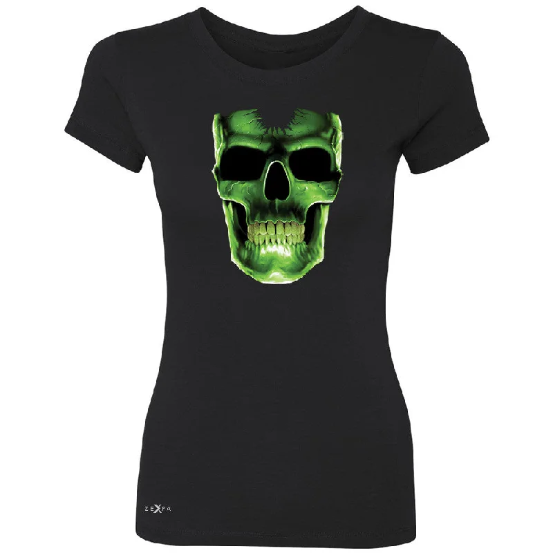 Zexpa Apparelâ„¢ Skull Glow In The Dark Women's T-shirt Halloween Event Costume Tee Collared T-Shirt Boat Neck A-Line Zexpa Apparelâ„¢ Skull Glow In The Dark Women's T-shirt Halloween Event Costume Tee Collared T-Shirt Boat Neck A-Line