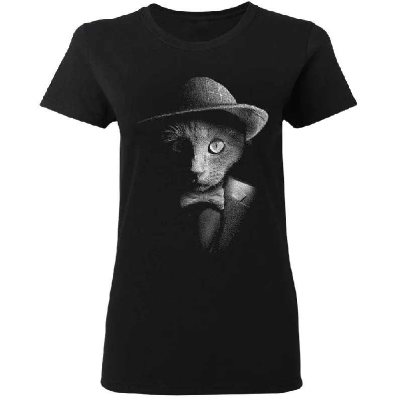 Zexpa Apparelâ„¢ Stylish Gentelman Cat Women's T-Shirt Wool Fabric Cashmere Fabric Tweed Fabric Zexpa Apparelâ„¢ Stylish Gentelman Cat Women's T-Shirt Wool Fabric Cashmere Fabric Tweed Fabric