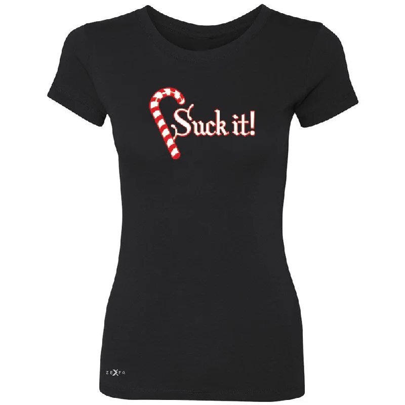 Zexpa Apparelâ„¢ Suck It! Sugar Candy Cane Women's T-shirt Christmas Xmas Funny Tee Solid Print Embellished Zexpa Apparelâ„¢ Suck It! Sugar Candy Cane Women's T-shirt Christmas Xmas Funny Tee Solid Print Embellished