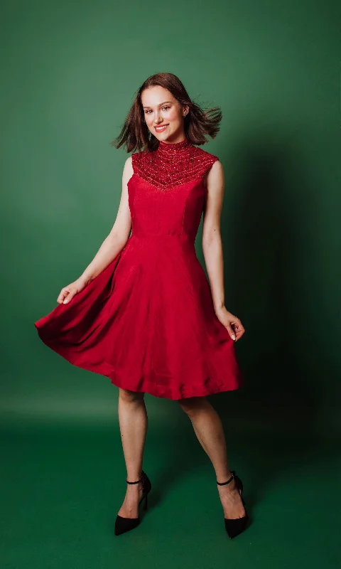 Arella Red Raw Silk Dress