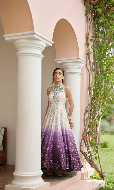 Maria Shaded Banarasi Jacquard Gown Dress with Hand Embroidered Torso